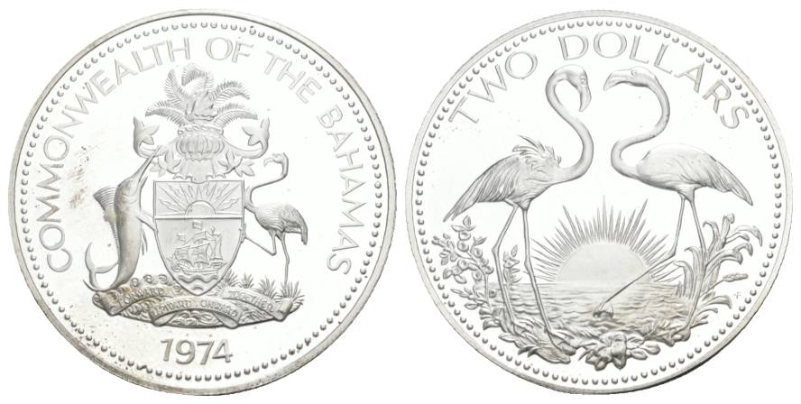  Bahama, 2 Dollar 1974, AG; 30,31 g   