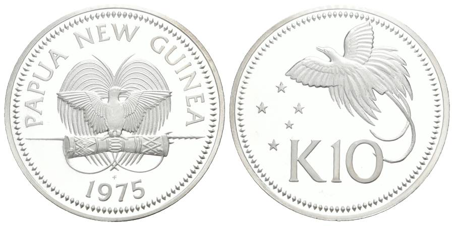  Papua New Guinea, 10 Kina 1975; Ag pp, 41,56 g   