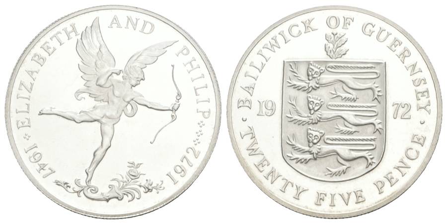 Guernsey, 25 Pence 1972; AG pp, 28,21 g   