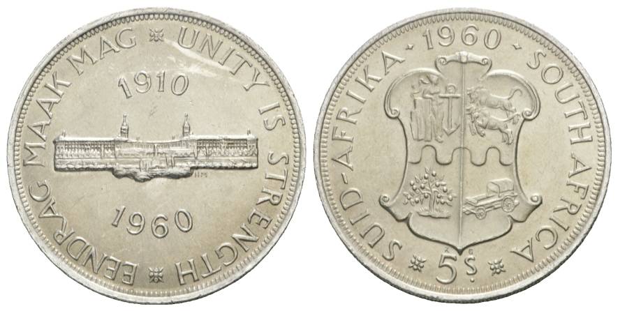  Südafrika, 5 Shilling 1960; AG, 28,27 g   