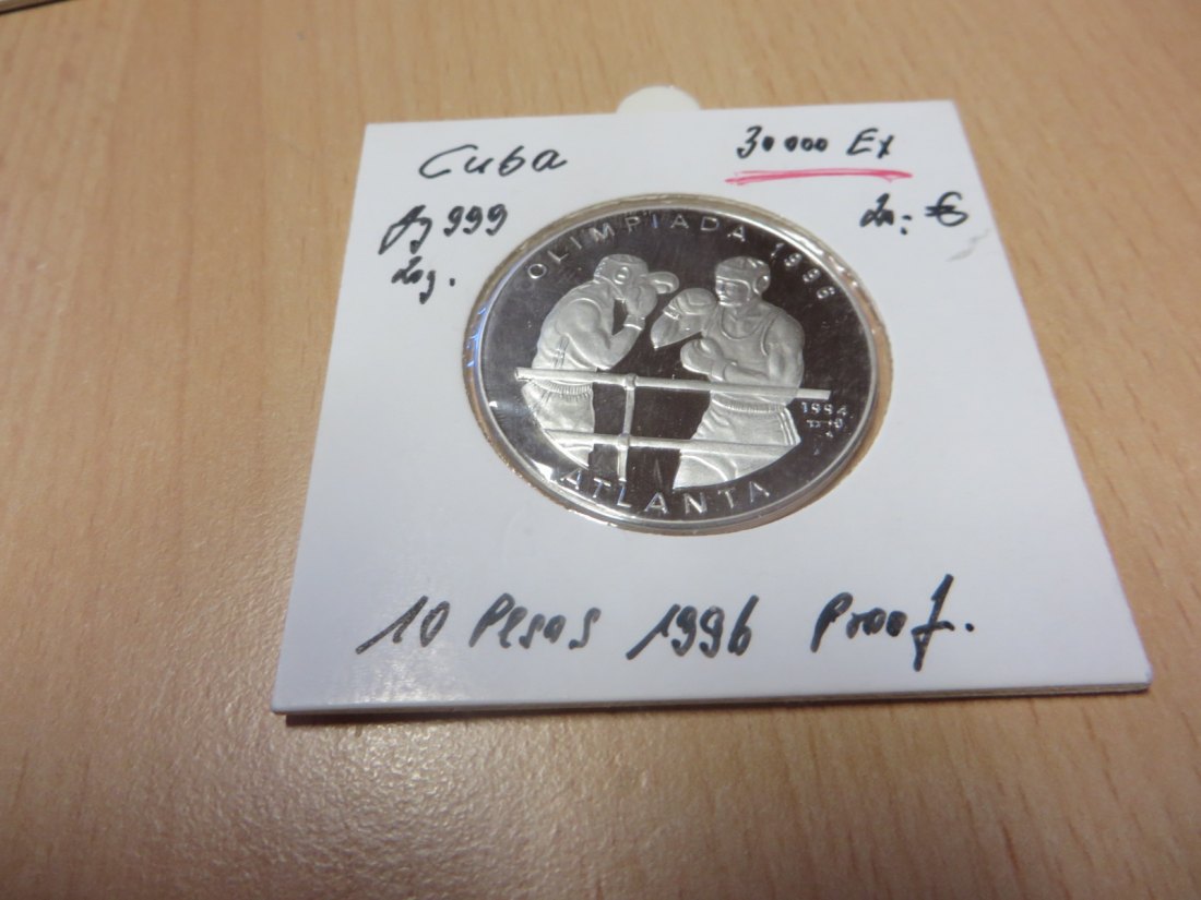 Kuba 10 Pesos 1996 pp silber