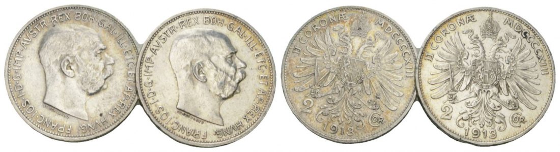  Österreich, 2 Kleinmünzen (2 Kronen 1913)   