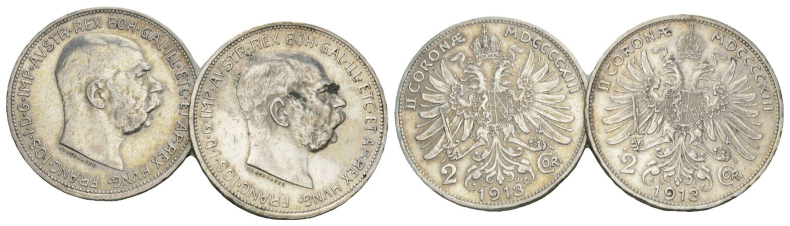  Österreich, 2 Kleinmünzen (2 Kronen 1913)   