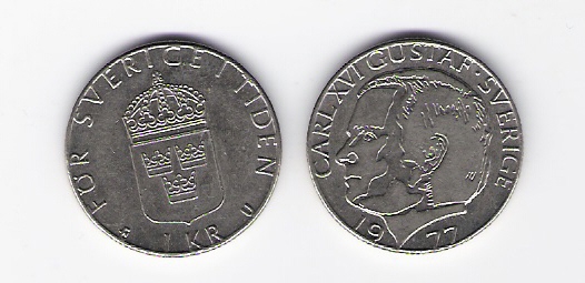 Schweden  1 Krona K,K-N plattiert 1977 siehe Bild