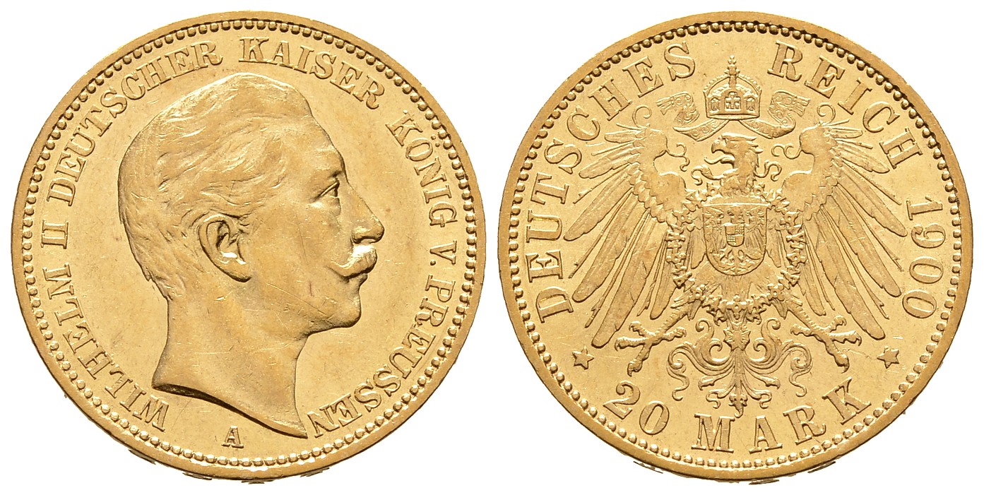 PEUS 8029 Preußen - Kaiserreich 7,17 g Feingold. Wilhelm II.(1888 - 1918) 20 Mark GOLD 1900 A Sehr schön / Vorzüglich