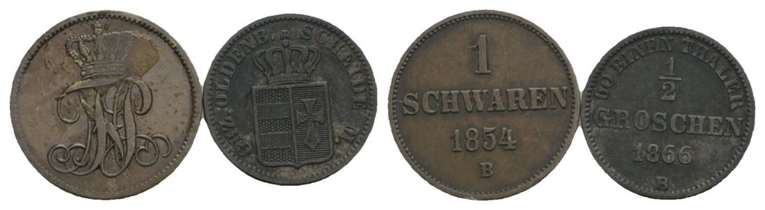  Altdeutschland, 2 Kleinmünzen (1854/1866)   