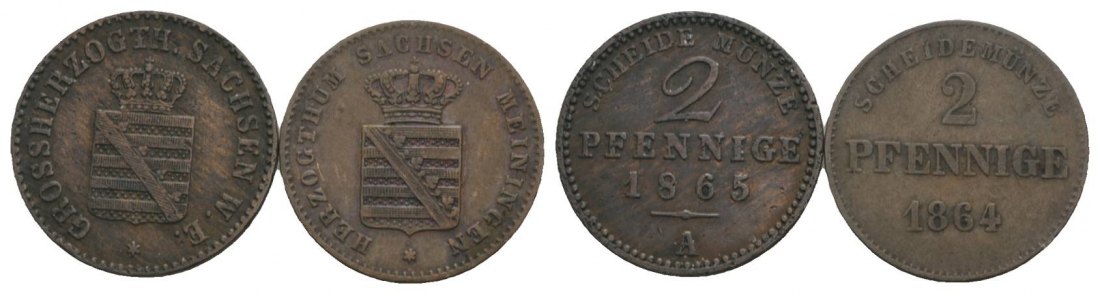  Altdeutschland, 2 Kleinmünzen (1865/1864)   