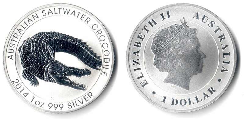  Australien  1 Dollar 'Salzwasserkrokodil'2014  FM-Frankfurt Feingewicht: 31,1 g Silber  stempelglanz   