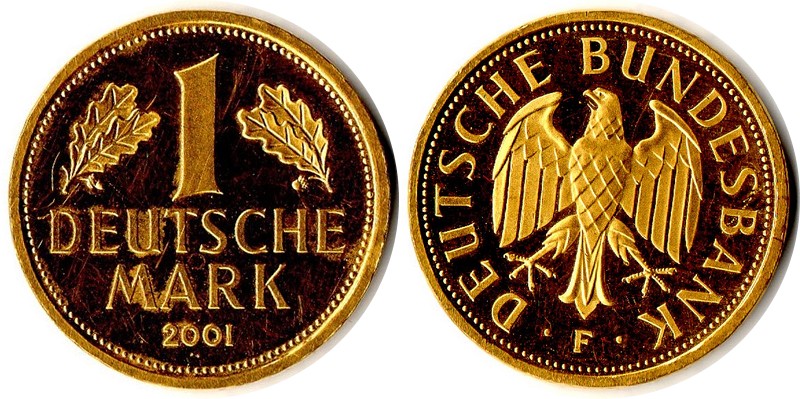 Deutschland MM-Frankfurt Feingewicht: 12g Gold 1 Mark (Goldmark 'F') 2001 vorzüglich / sehr schön