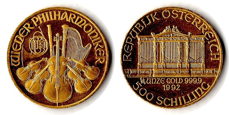 Österreich MM-Frankfurt  Feingewicht: 7,78g Gold 25 Euro (Wiener Philharmoniker) 1992 vorzüglich