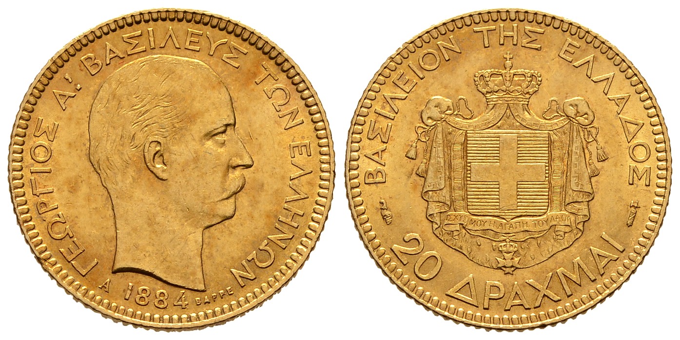 PEUS 8057 Griechenland 5,81 g Feingold. Georg I. (1863 - 1913) 20 Drachmen GOLD 1884 A Sehr schön +