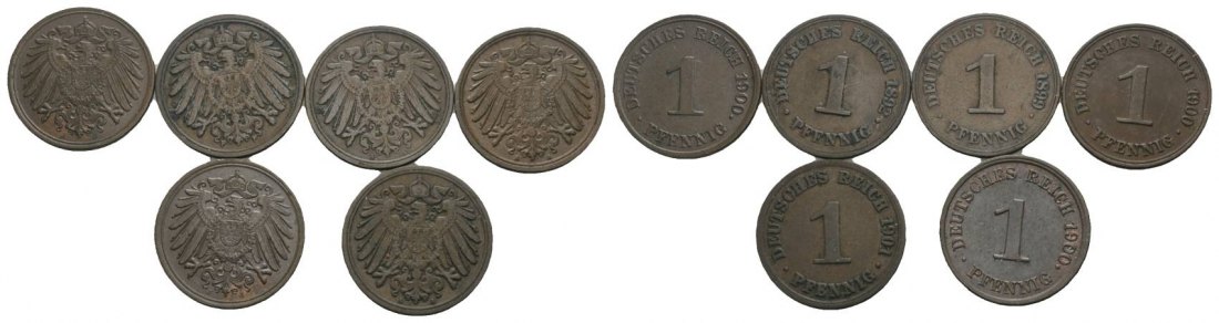  Deutsches Reich, 6 Kleinmünzen   