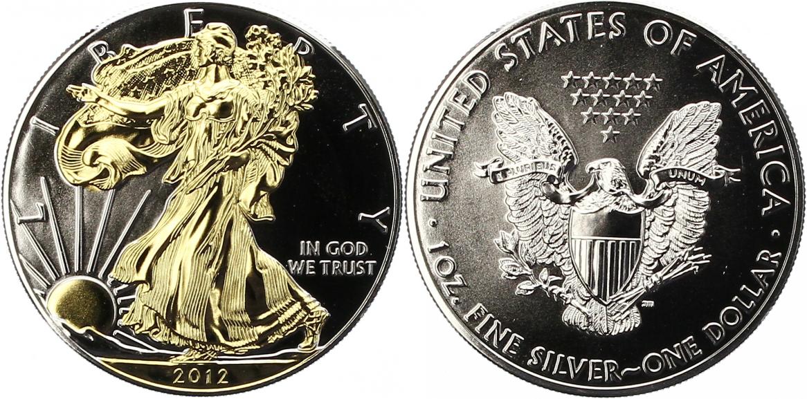  7839 U.S.A. 2012 Silver Eagle Liberty vergoldet in Blister 31,1 Gr. Silber Polierte Platte   