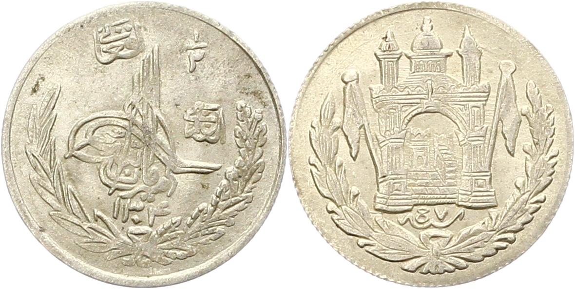  7846 Afghanistan 1/2 Afghani (50 Pul) SH 1304/7  1925  2,5 Gr. Silber  vorzüglich   