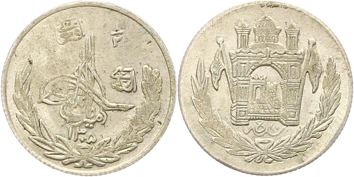  7847 Afghanistan 1/2 Afghani (50 Pul) SH 1305/8  1926  2,5 Gr. Silber  vorzüglich   