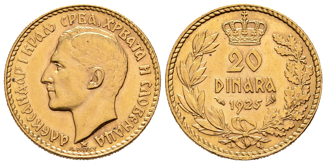 PEUS 8063 Jugoslawien 5,81 g Feingold. Alexander I. (1921 - 1934) 20 Dinara GOLD 1925 Sehr schön +