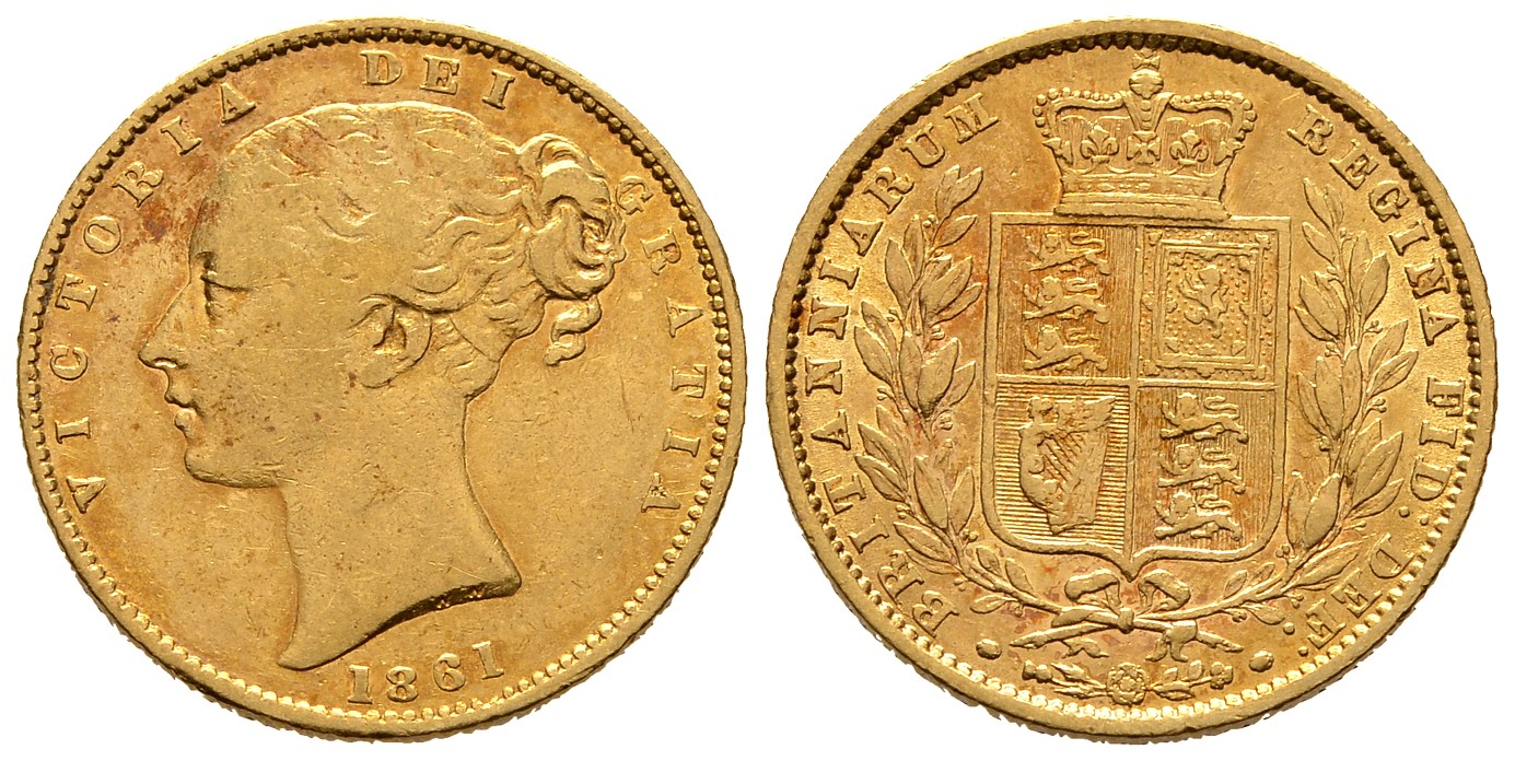 PEUS 8065 Grossbritannien 7,32 g Feingold. Victoria (1837 - 1901) / Wappen Sovereign GOLD 1861 Sehr schön