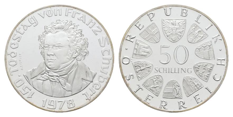  Österreich 50 Schilling 1978 - 150. Todestag von Franz Schubert PP, AG   