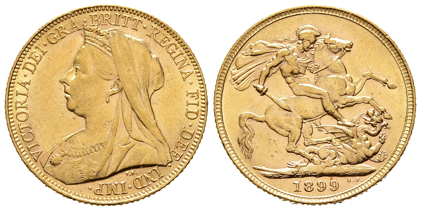 PEUS 8067 Großbritannien 7,32 g Feingold. Victoria (1837 - 1901) mit Witwenschleier Sovereign GOLD 1899 Sehr schön +