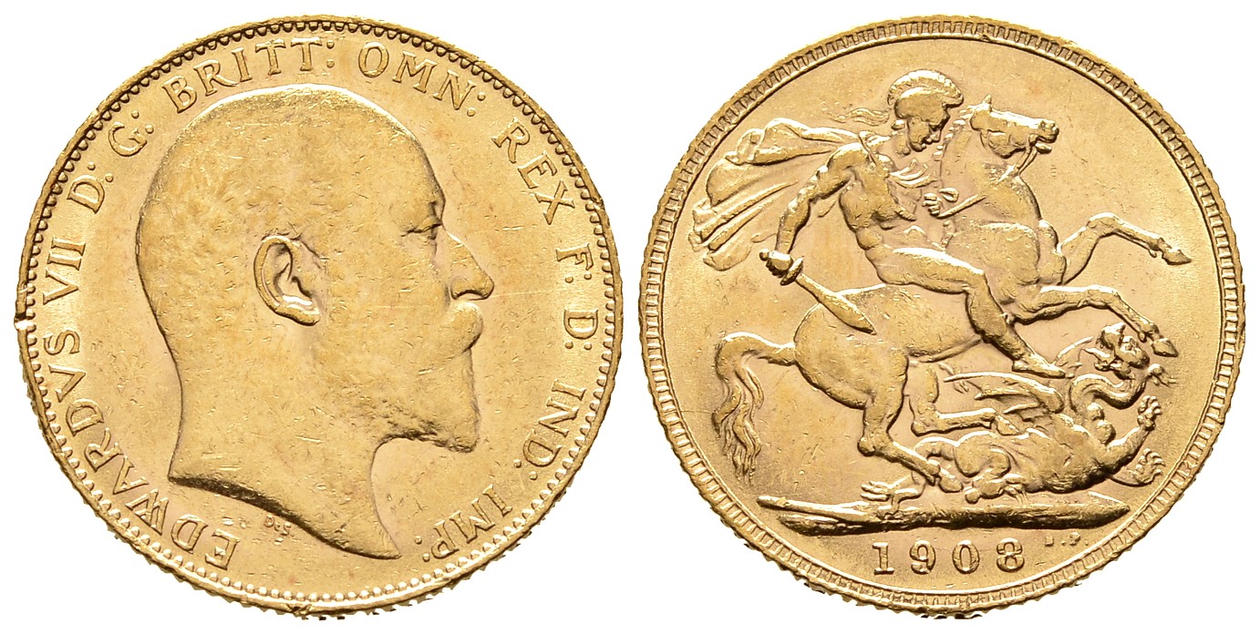 PEUS 8071 Grossbritannien 7,32 g Feingold. Eduard VII. (1901 - 1910) Sovereign GOLD 1908 Kl. Kratzer, vorzüglich
