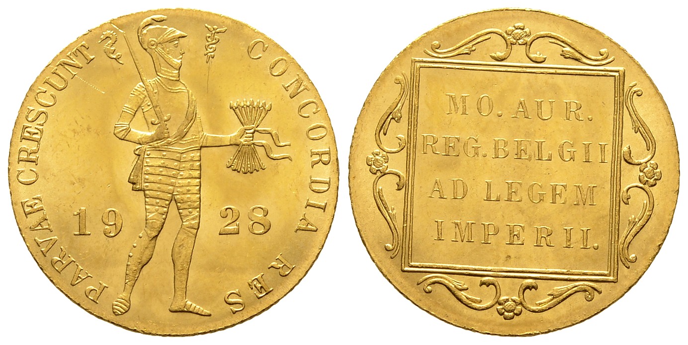 PEUS 8073 Niederlande 3,43 g Feingold. Ritter mit Schwert + Pfeilbündel 1 Dukat GOLD 1928 Utrecht Winzige Kratzer, fast Stempelglanz