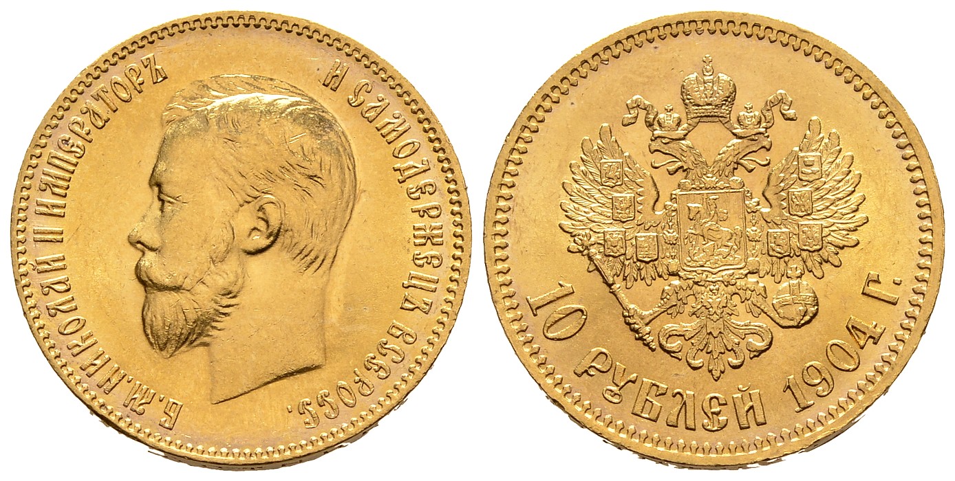 PEUS 8075 Russland 7,74 g Feingold. Zar Nikolaus II. (1894 - 1917) 10 Rubel GOLD 1904 AP Vorzüglich +