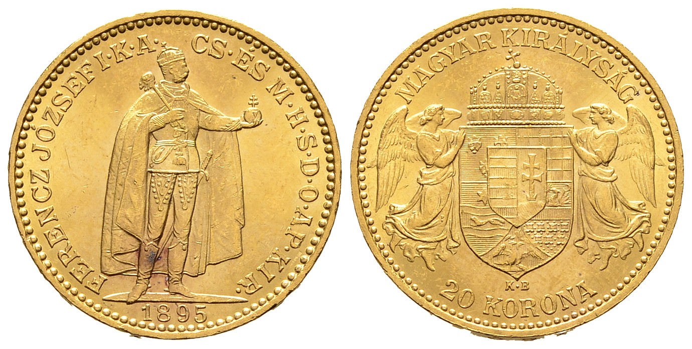 PEUS 8080 Ungarn 6,10 g Feingold. Franz Joseph I. (1848 - 1916) 20 Kronen GOLD 1895 KB Fast vorzüglich