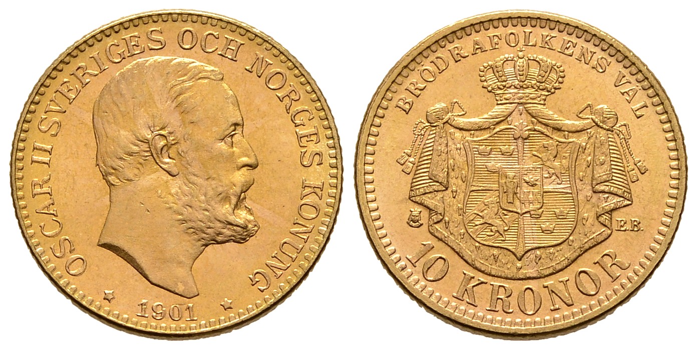PEUS 8085 Schweden 4,03 g Feingold. Oscar II. (1872 - 1907) 10 Kroner GOLD 1901 EB Vorzüglich