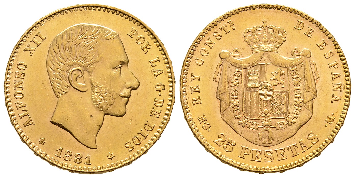 PEUS 8090 Spanien 7,26 g Feingold. Alfons XII. (1874 - 1885) 25 Pesetas GOLD 1881 (18.81)MS-M Fast Vorzüglich