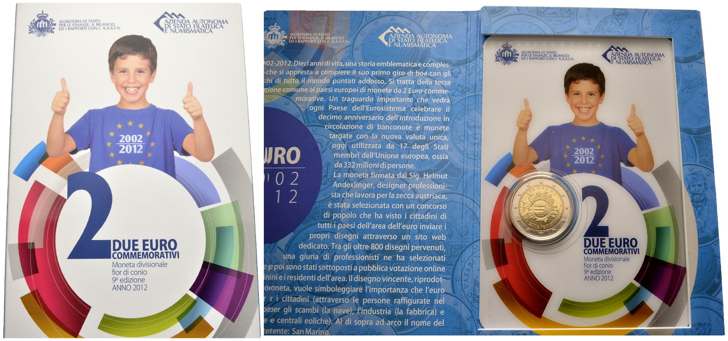 PEUS 8105 San Marino Commemorativi. Originalverpackung 2 Euro 2012 Stempelglanz
