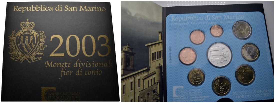 PEUS 8112 San Marino 16,65 g Feinsilber. Originalverpackung KMS Satz (9 Stück) SILBER 2003 Stempelglanz