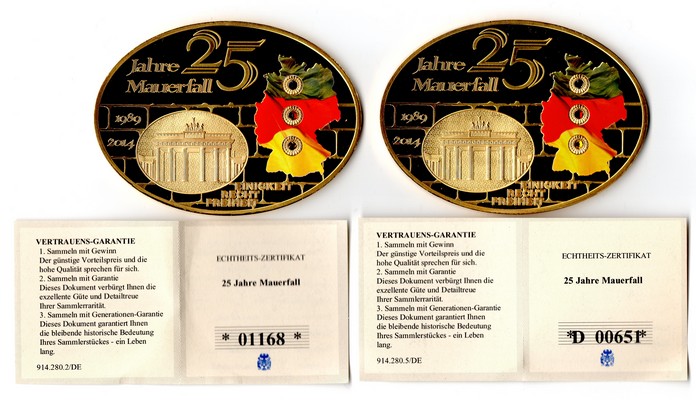  Deutschland 2x Medaille 2014 FM-Frankfurt pp Mauerfall Berlin   