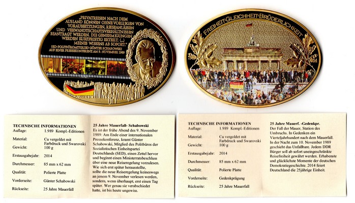  Deutschland 2x Medaille 2014 FM-Frankfurt pp Mauerfall Berlin   