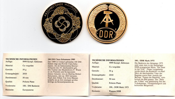  Deutschland   2x Medaille '100-Mark'   FM-Frankfurt  Gewicht: 2x 54g  PP   