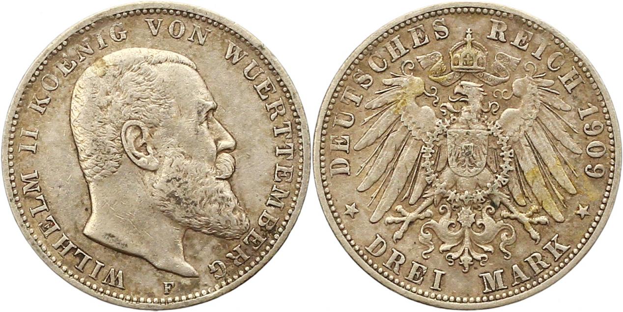  7863 Württemberg 3 Mark 1909   