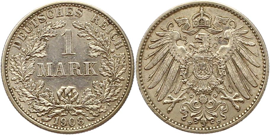  7872 Kaiserreich  1 Mark 1908 F   