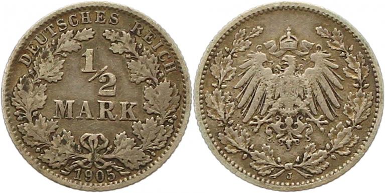  7880 Kaiserreich  1/2 Mark 1905 J   