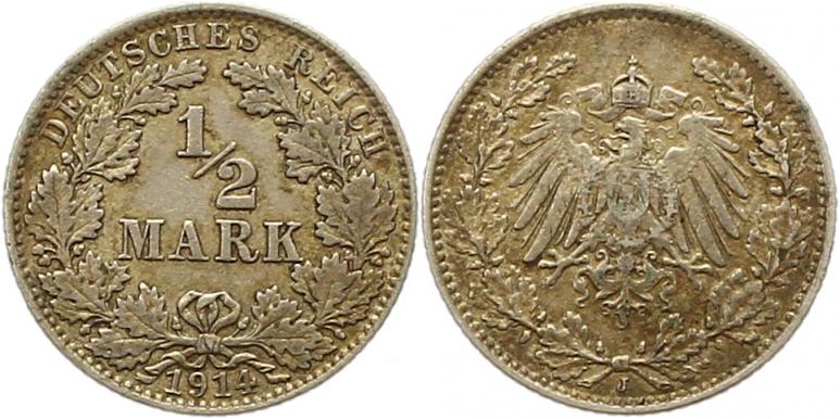  7888 Kaiserreich  1/2 Mark 1914 J   