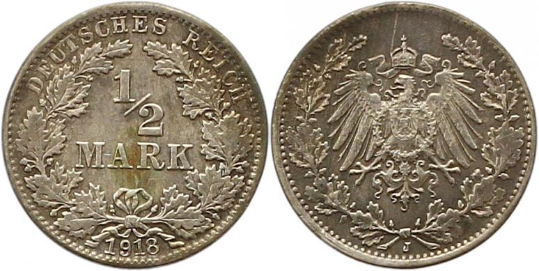  7894 Kaiserreich  1/2 Mark 1918 J   