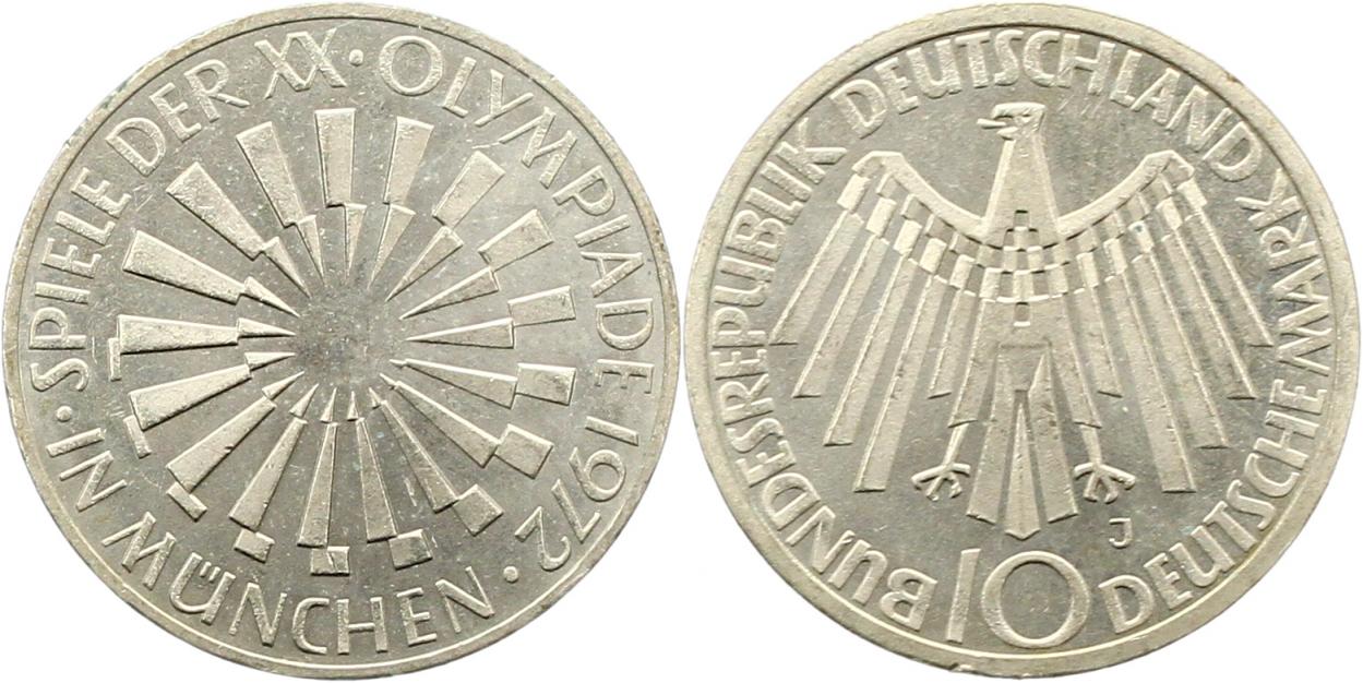  7914 10 Mark Olympiade 1972 München J  9,69 Gramm Silber fein  vorzüglich   