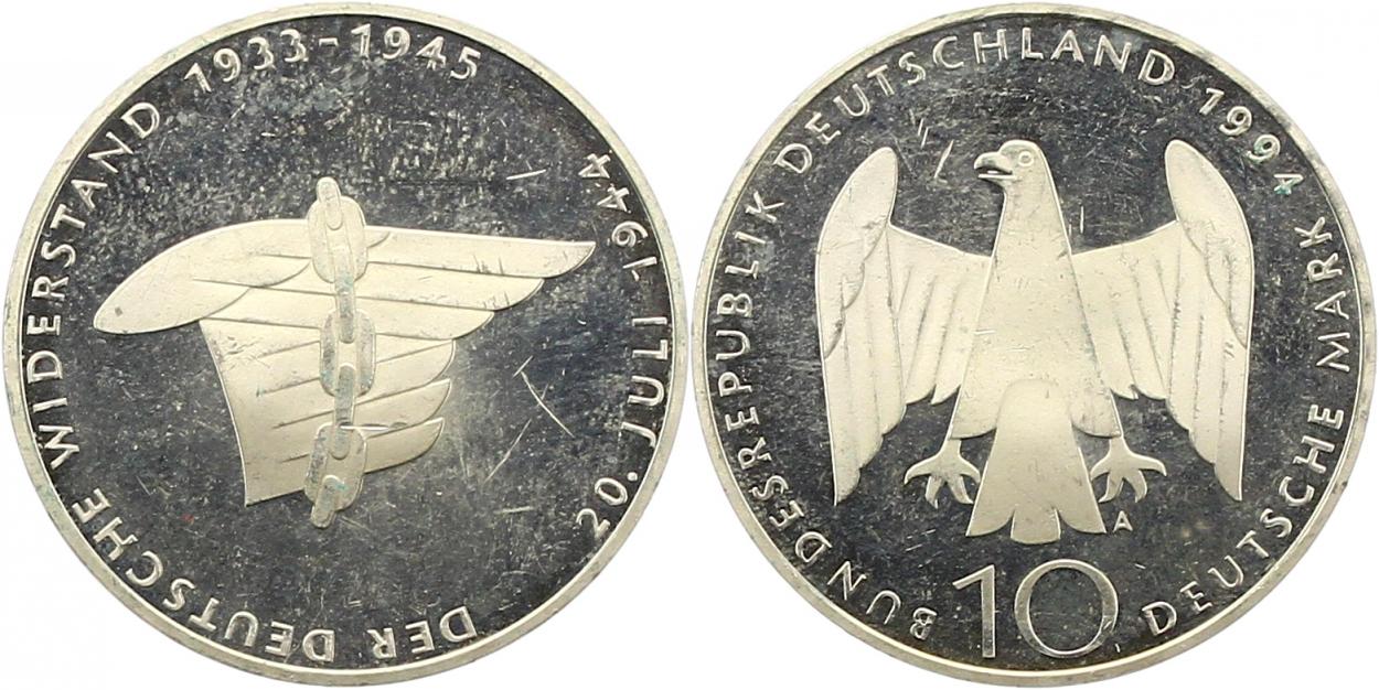  7961 10 Mark 1994 A   Deutscher Widerstand  9,69 Gramm Silber fein  vorzüglich   