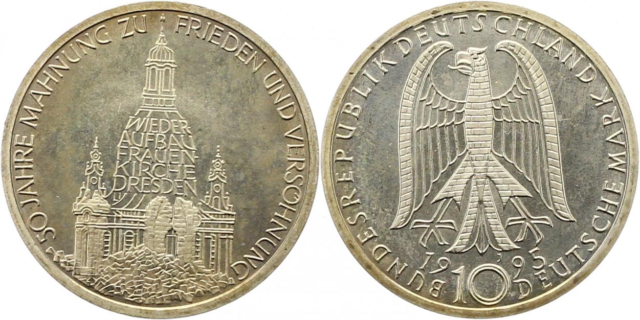  7964 10 Mark 1995 J  Dresden Frauenkirche  9,69 Gramm Silber fein  vorzüglich   
