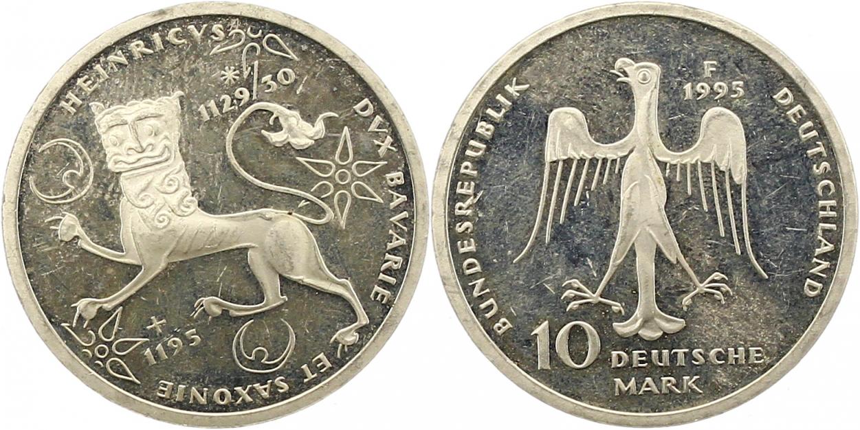  7966 10 Mark 1995 F  Heinrich der Löwe   9,69 Gramm Silber fein  vorzüglich   