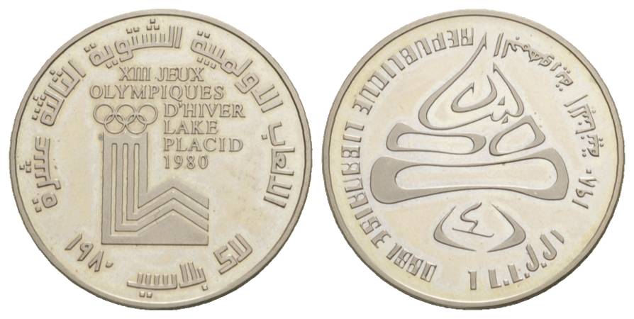  Libanon, 1 Livre 1980 - Olympische Spiele Lake Placid 1980; PP, 8,16 g, Ø 28,2 mm   