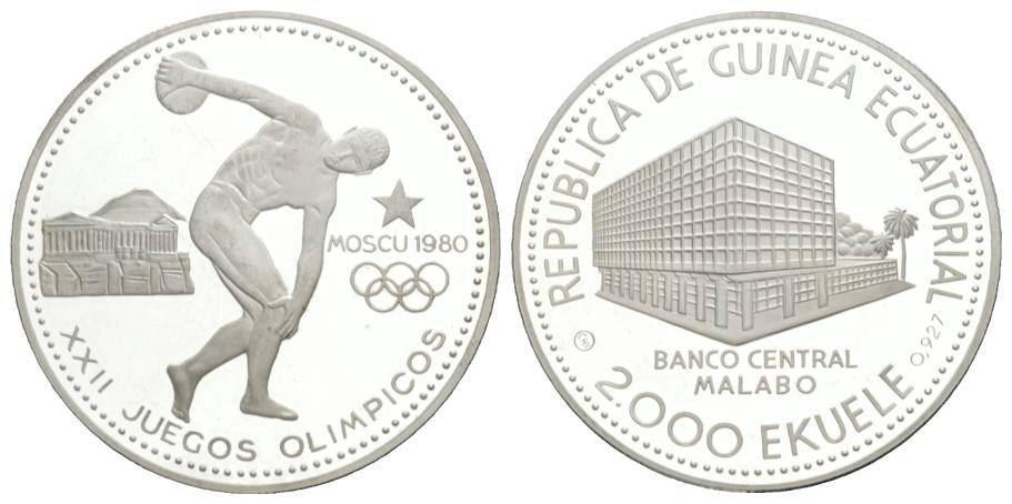  Olympische Spiele 1980 - 2000 Ekuele; PP, AG 31,13 g, Ø 40 mm   