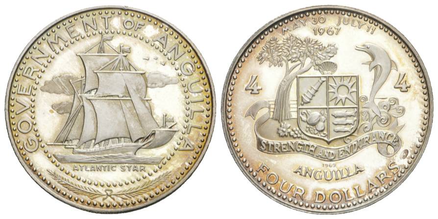  Anguilla - 4 Dollars 1967; PP, AG 28,68 g, Ø 40 mm   