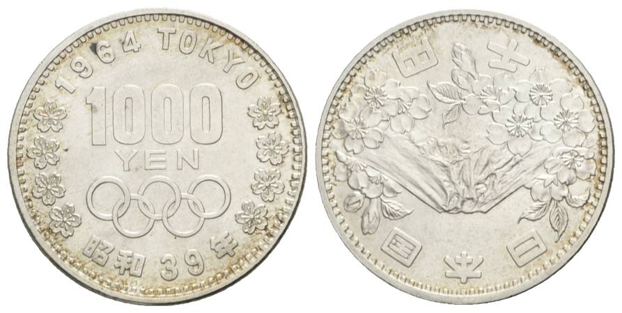  Japan 1000 Yen 1964 Silber, Olympische Spiele Tokyo; 20,23 g   