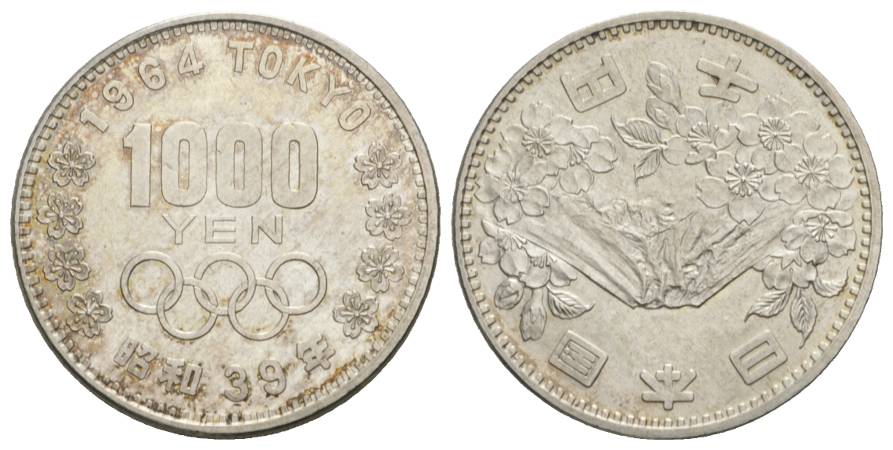  Japan 1000 Yen 1964 Silber, Olympische Spiele Tokyo; 19,92 g   