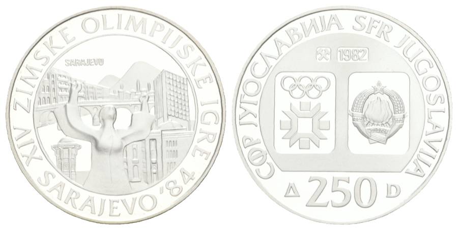  Olympische Spiele 1984 - 250 Dinar Jugoslawien; PP, AG 17,13 g   