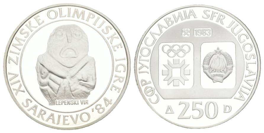  Olympische Spiele 1984 - 250 Dinar Jugoslawien; PP, AG 17,10 g   